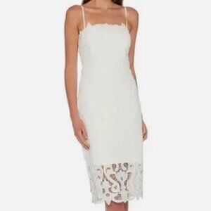 Bardot Lina Lace Sheath Knee Length Dress White Swirl Floral Lace US sz 8 or Med